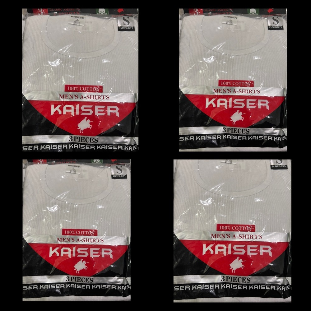 BRAND NEW Kaiser White Men's Bundle of 12 “A-Shirts” (4 x 3 Pack) Size Men’s S